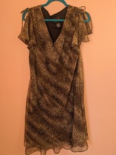 Scarlett Leopard Print Faux Wrap Dress Size 18 Boho Flutter Sleeve V-Neck Midi