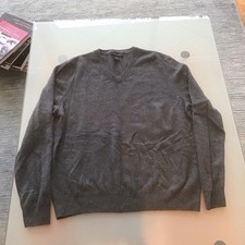 Bloomingdale's Men's 100 Cashmere Blue Gray Midweight Knit V Neck Sweater XL