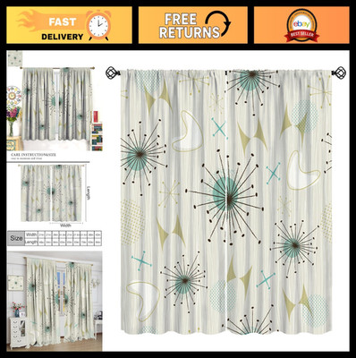 Retro Mid Century Curtains - Atomic Pattern Blackout Drapes, 2 Panel Set, 52''x84
