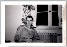 Vtg B W Snapshot Handsome Young Military Soldier In Uniform By Window 1950s