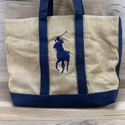 Polo Ralph Lauren Jute Canvas Big Pony Tote Bag Navy Canvas Resort