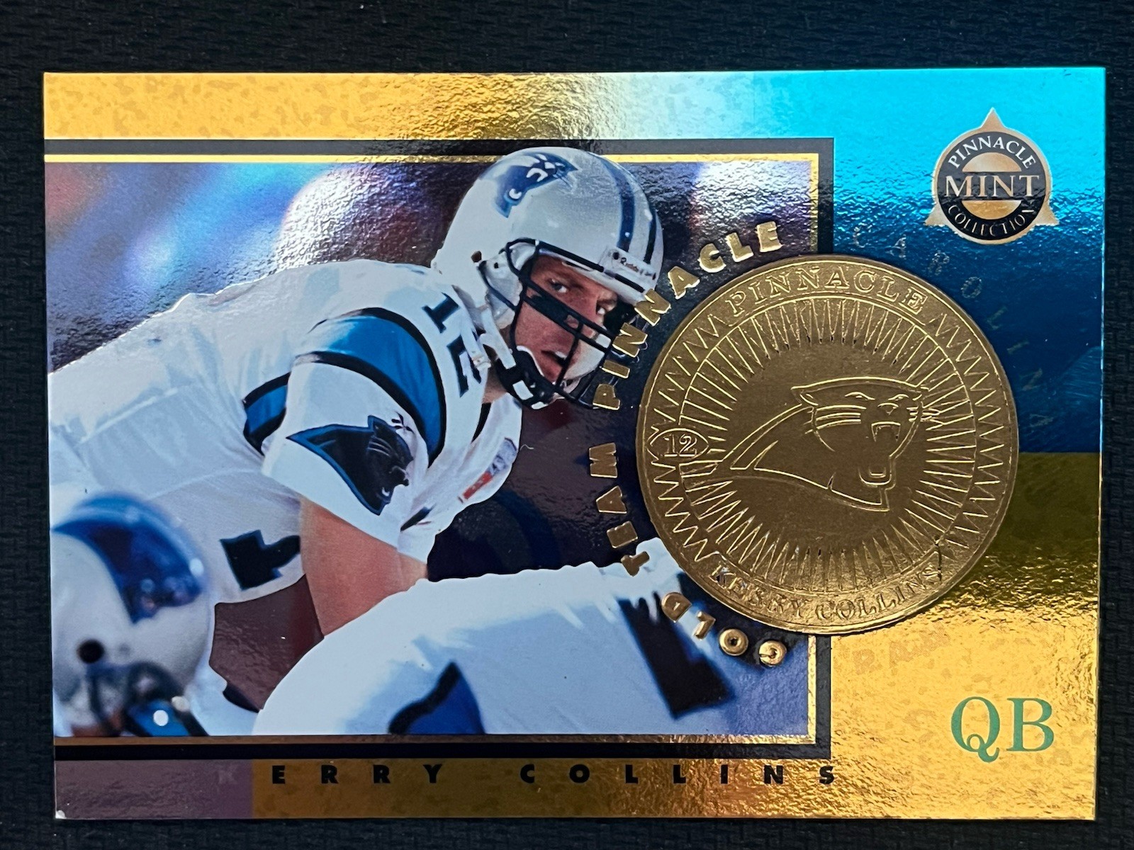 1997 Pinnacle Mint Gold Team Kerry Collins #4 Panthers Insert Coin Card EX NFL