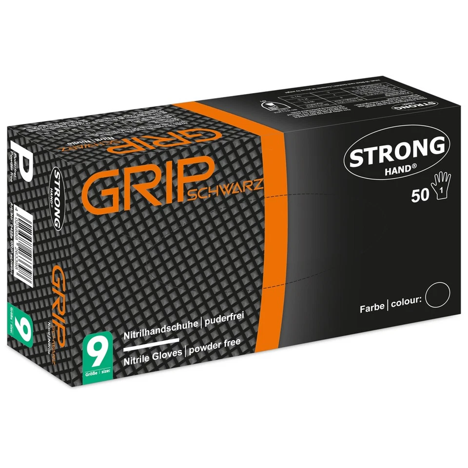 10er PACK(Box) Gr .9 (L) *GRIP SCHWARZ* STRONGHAND® HANDSCHUHE schwarz *GRIP SCH