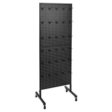 Pegboard Display Stand with 30 Hooks Pegboard Panels Display with Wheels Black