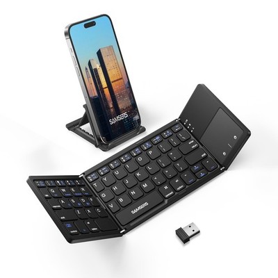 Black Multi-Device Foldable Bluetooth Keyboard with Touchpad Dual-Mode Holder