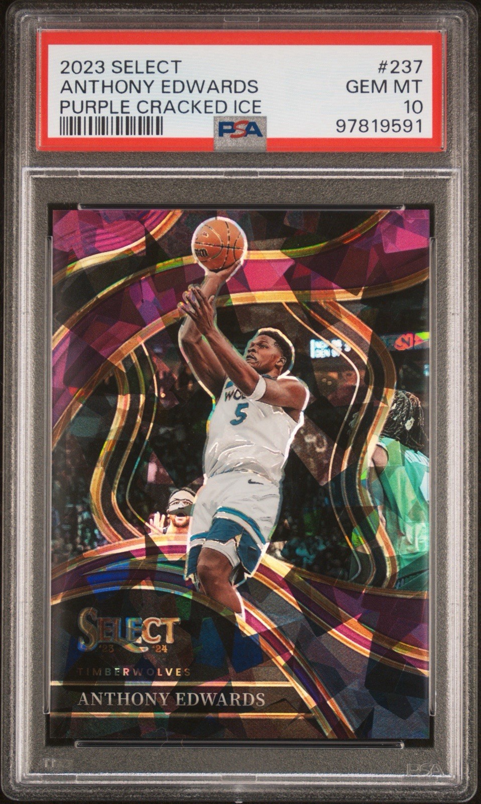 2023-24 Select Anthony Edwards Purple Cracked Ice Prizms Courtside #25/99 PSA 10