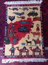 Authentic Afghan War Rug 2x2 ft Handmade Map of Afghanistan Pictorial Wool