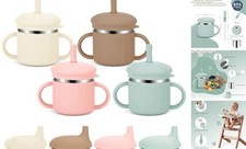 Upgrade Stainless Steel Baby Sippy Cups, 7.4 Oz Spill Pink Green Beige Brown