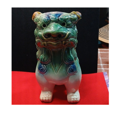 Chinese FOO DOG , Green Blue White Brown, 8.5'' AA Importing co. glazed ceramic 