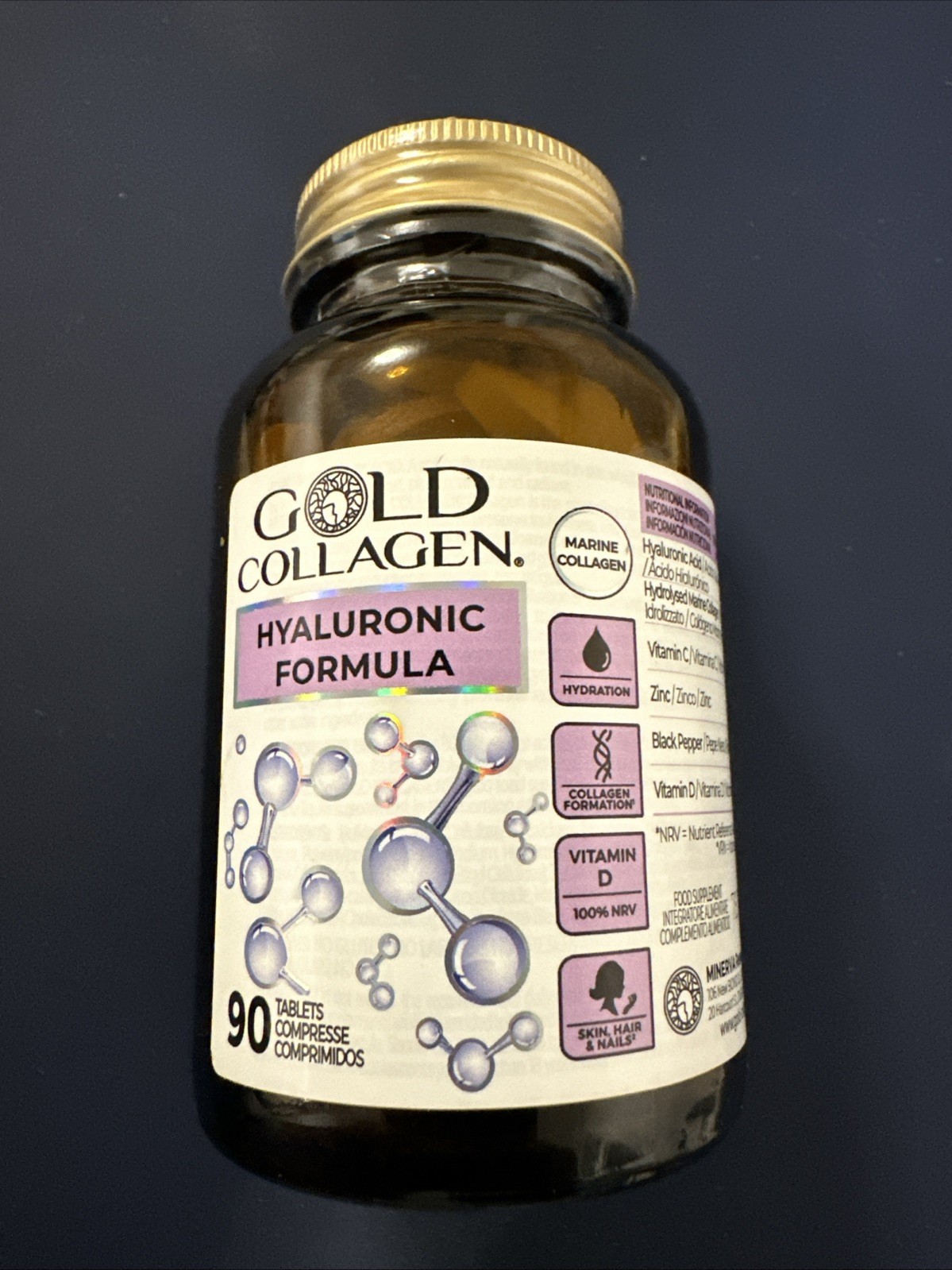 Gold Collagen Hyaluronic Formula Beauty Supplement Skin Hair Nails 90 Tablets❤️