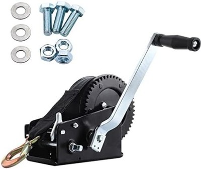 Seilwinde Hand 1500kg mit 10m Gurtband, Schwarz, Bremse, für Trailer, Anhänger