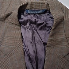 Vintage Lands End Wool Glen Plaid Sport Coat Mens 44L Brown USA Herringbone