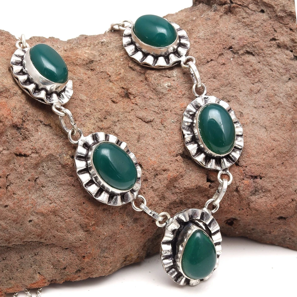 Ожерелье ювелирное ручной работы из зеленого оникса с драгоценными камнями на день матери 20 дюймов - Изображение 3 из 4