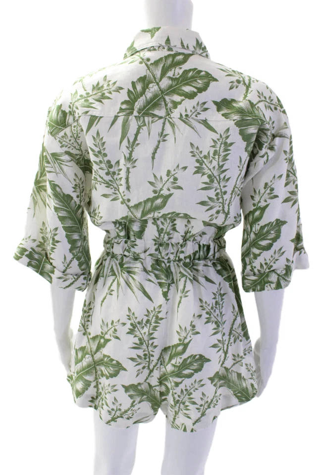 Zimmermann, Women Floral Linen Jumpsuit Collared Short Sleeve Green Size 0 - Image 3 of 4