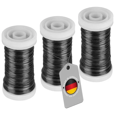 ECENCE 3x Myrtendraht geglüht aus Eisen in der Farbe Schwarz Blumendraht 100m