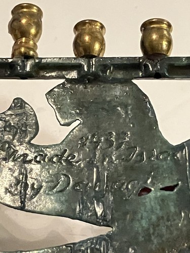 Vtg Israel Dayagi Brass & Verdigris Enamel Menorah Lion Of Judah 12 Tribes 1937 - Picture 8 of 12