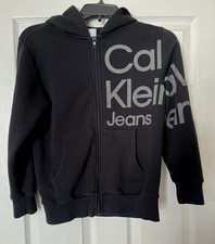 Calvin Klein Jeans Boys Full Zip Hoodie Fleece Pockets Black w Gray Logo