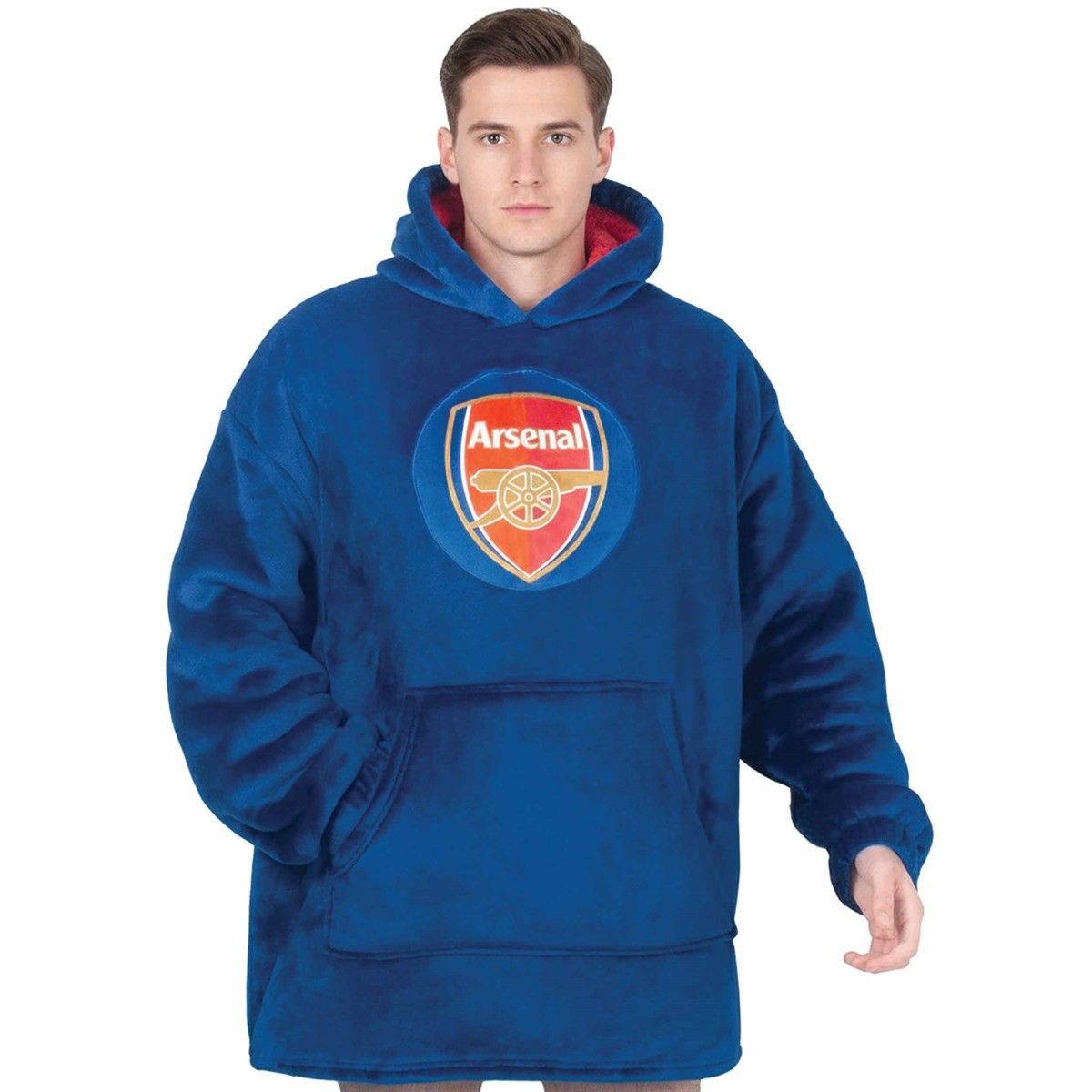 Arsenal Fc Men's Navy Adults Fleece Oversized Hoodie Blanket In | Size: Xl/2Xl - Image 2