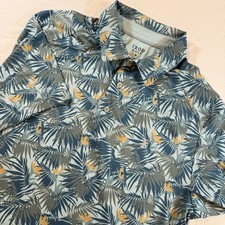 Izod Blue Golf Polo Stretch Palm Leaf All Over Print Performance Athleisure