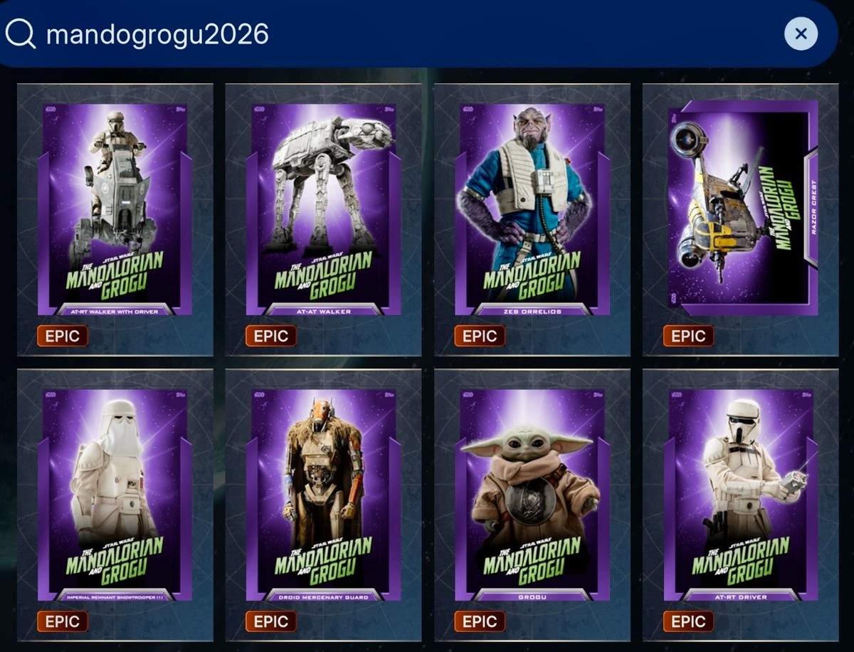 MANDALORIAN & GROGU WAVE 1 EPIC PURPLE 8 CARD SET + AWARD TOPPS
