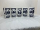 Vtg. 5 Hazel Atlas Currier & Ives Summertime Steam Traveler Milk Glass Tumblers