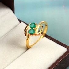 Natural Green Onyx Gemstone With 18k Gold Plated Silver Women's Ring 38