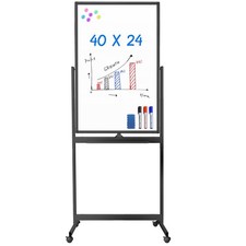 Magnetic Mobile White Board, 40 x 24 Double Sided Dry Erase Board Rolling Whi...