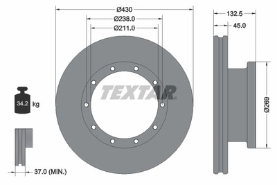 Textar 93087900 Brake Disc for, Bredamenarinibus, Mercedes-Benz, Setra