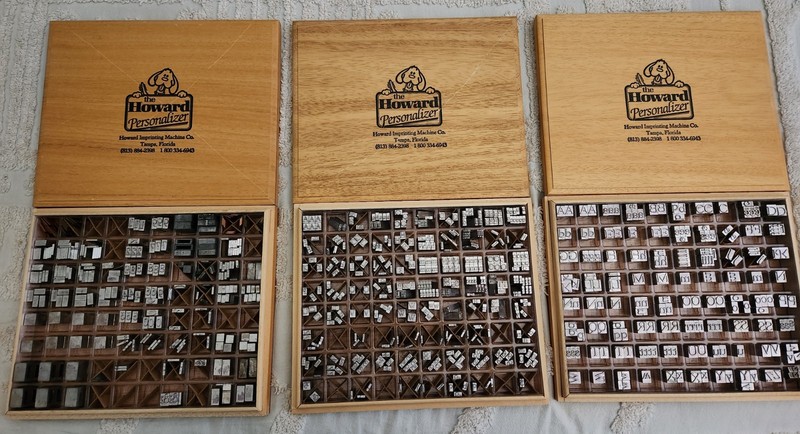 Howard Personalizer Imprinting Machine Three Hot Foil Stamping Die Type Sets