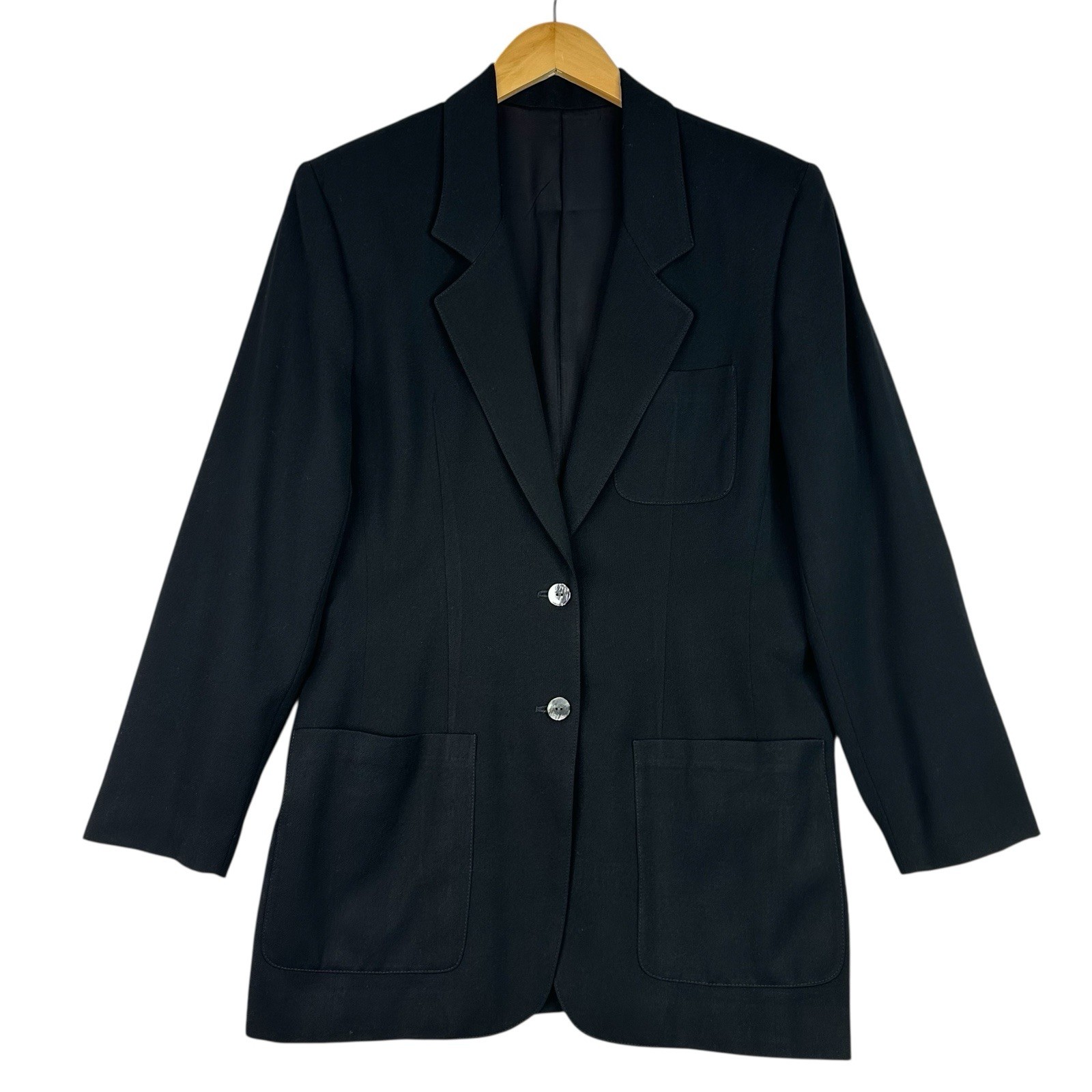 Vintage 80s 90s Lands’ End Black Wool Blazer Jacket Women’s 10 Made in USA