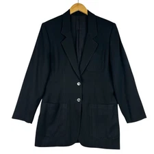 Vintage 80s 90s Lands’ End Black Wool Blazer Jacket Women’s 10 Made in USA