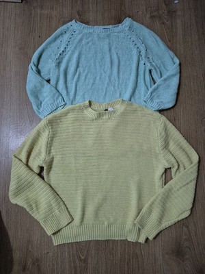 Konvolut 2x Damen Pullover Oberteil Gr. 12 40 Strick Strickbluse H&M grün gelb 