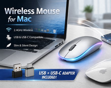 Wireless Mouse USB C & USB Adapter 2.4GHz Slim Silent Mouse for MacBook Laptop P