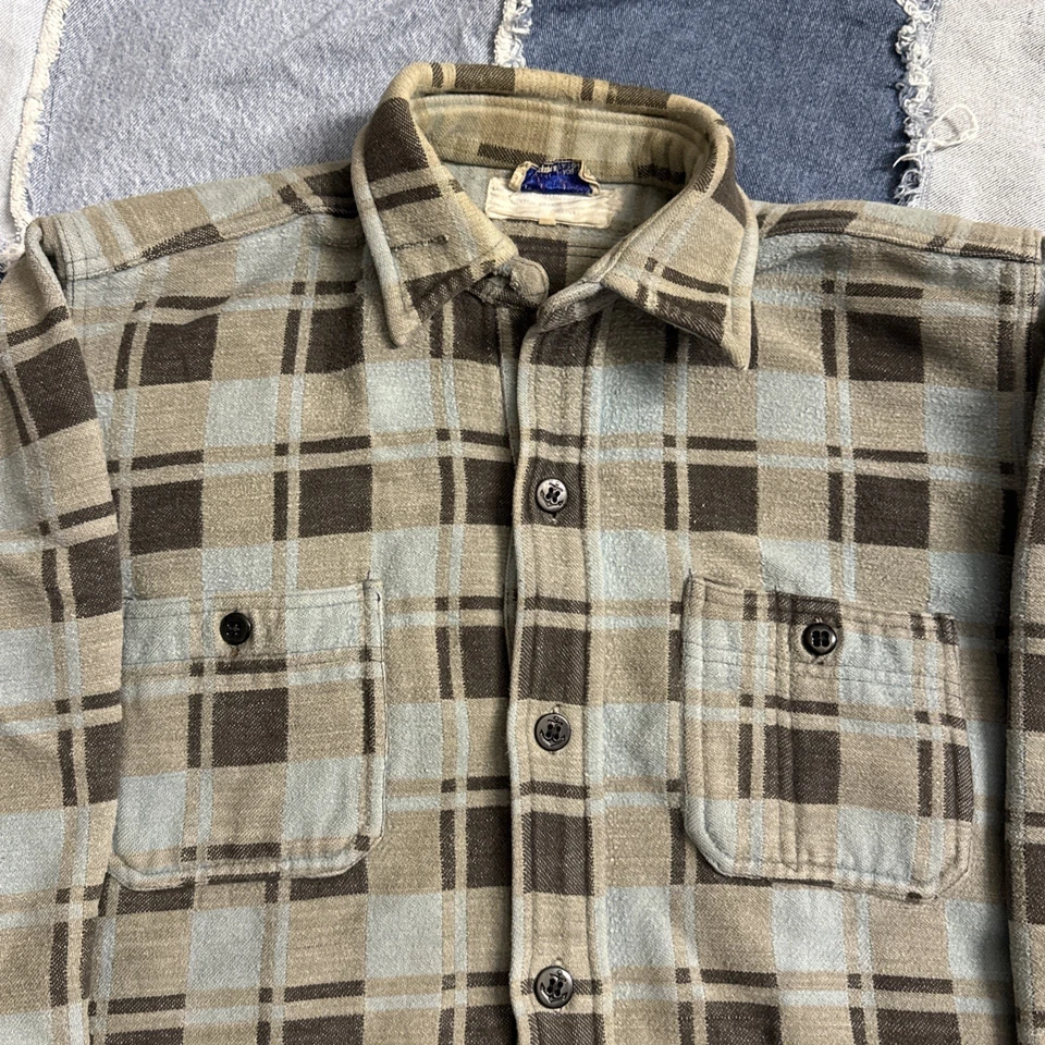 True Vintage Años 50/60 Champion 100% Algodón Franela Gruesa Hombre’s Grande Azul Gris Foto 2 de 4