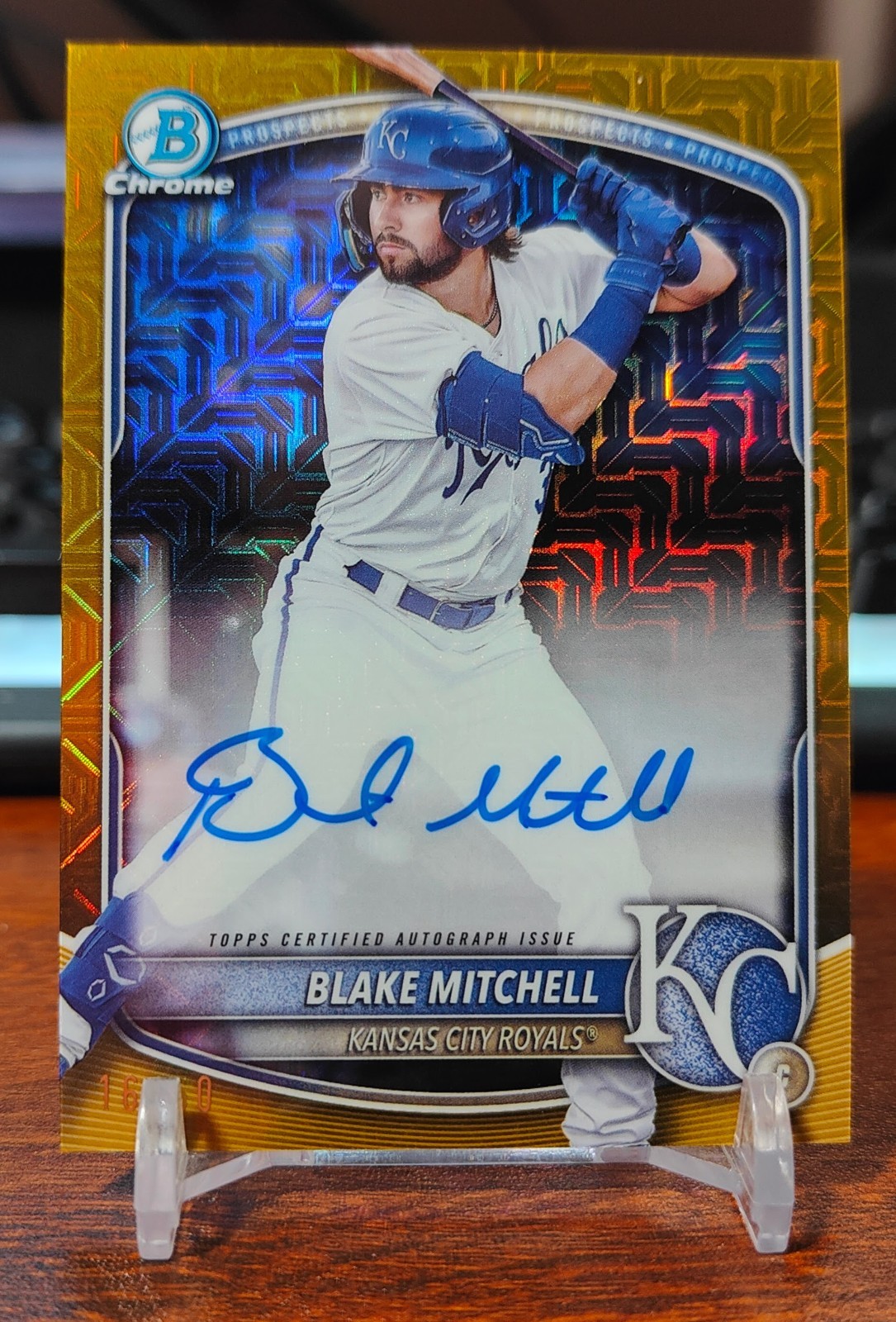 2025 Bowman Chrome MOJO Blake Mitchell Refractor GOLD Auto 16/50 Royals BMA-BMI