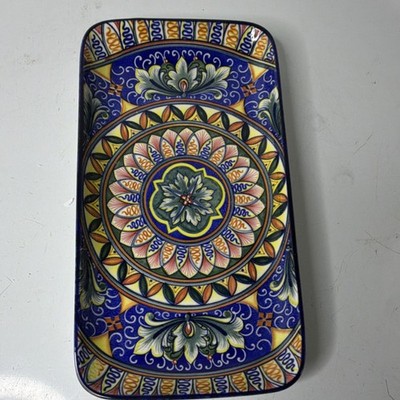 Henten Home Ceramic Rectangular Glossy Floral Multicolor Platter