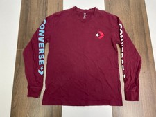 Converse Size S Red Shirt Spell Out Long Sleeve Crew 100% Cotton