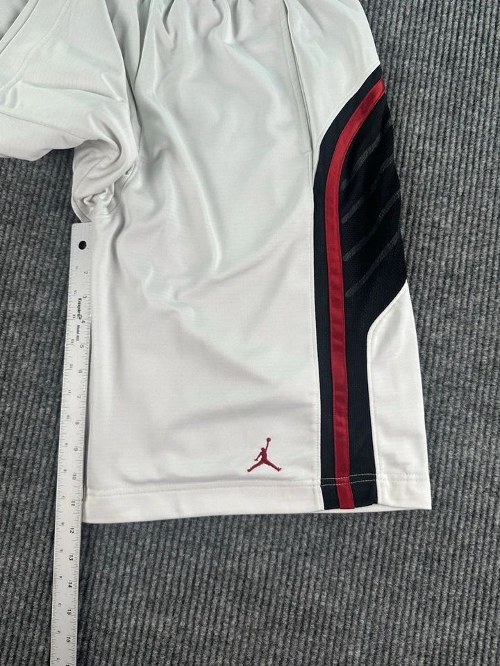 Pantalones Cortos Air Jordan Hombres Medianos Blanco Rojo Negro Gimnasio Malla Jumpman Baloncesto Logo Foto 4 de 4