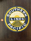 VINTAGE SOUTHERN PACIFIC LINES PORCELAIN Metal SIGN 8-7/8"Railroad Americana