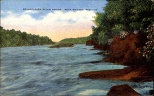 Grandfather Falls Rapids near Power Plant ~ Wausau Wisconsin WI ~ 1940s linen