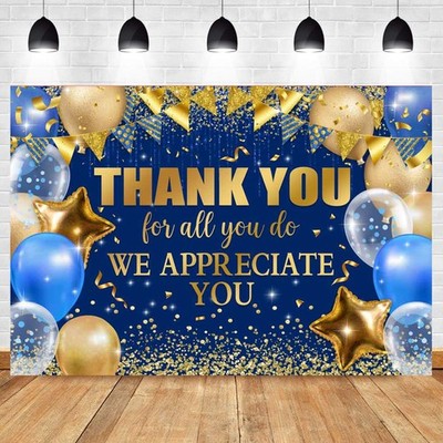 Thank You for All You Do Backdrop for Appreciate Party Decorations, Blue Gold...