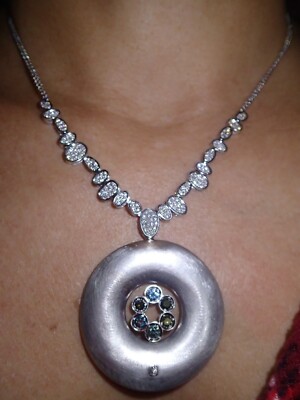 Modern Kiara 18k WG 1.8ct multi color diamond donut pebble necklace 26.2g