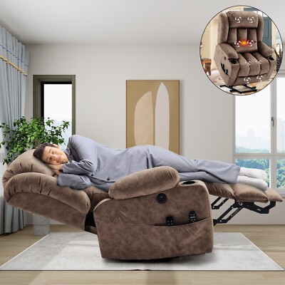Oversized Dual Motor Lay Flat Sleeper Power Lift Recliner with Extended Footrest