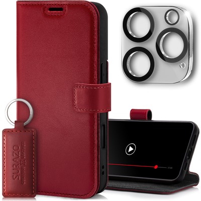 SURAZO Echt Leder Hülle Schutzhülle Flip Case Handyhülle Lederhülle Cover Tasche