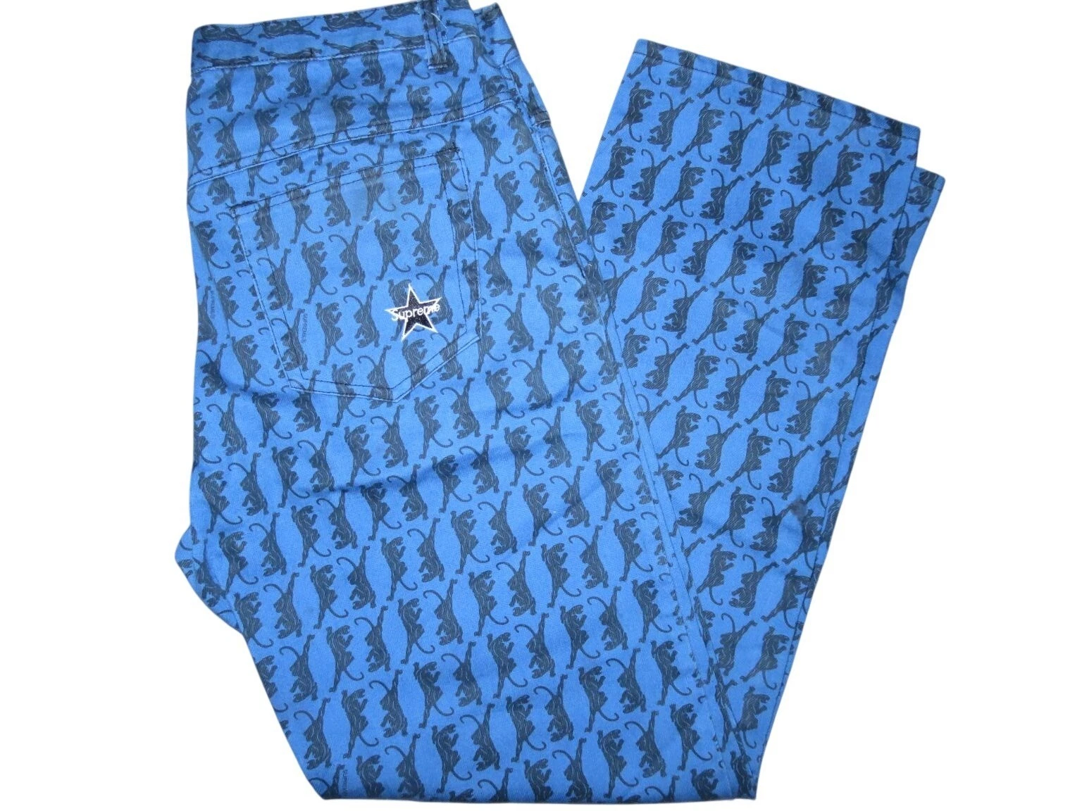 Jean homme Supreme bleu avec noir panthère coton taille 32 X 31