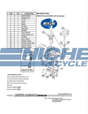 Genuine Mikuni OEM Carburetor Rebuild Kit for Suzuki DR350S MK