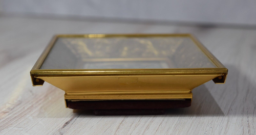 Vtg Miniature Japanese Block Print Signed Deep Gold Metal Frame Utagawa Ukiyo-e - Bild 14 von 16