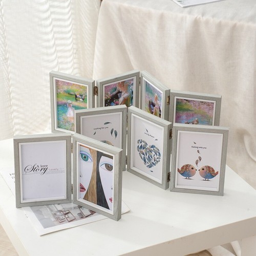 1pc Desktop Photo Frame Combination Wooden Folding Triplex Folding Photo Frame - Picture 7 of 14