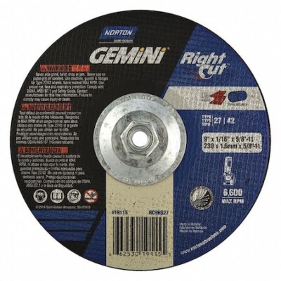 Norton Abrasives 66253019115 Depressed Center Wheels, Type 27, 9 In Dia, 0.06