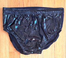 Pro Wrestling Trunks Black Glossy Faux Leather & Black Back Sz. 40-42 XL Spandex